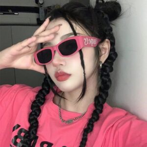 แว่นตาแฟชั่น แว่นpalm พร้อมส่ง สไตล์ฮิปฮอป สีชมพู