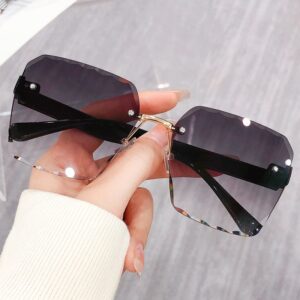 แว่นตากันแดด ไร้ขอบ ขนาดใหญ่ ป้องกันรังสียูวี แฟชั่นสําหรับผู้หญิง สวย ทนทาน